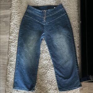 Women’s High-Waist Blue Denim Jeans with Front Zip